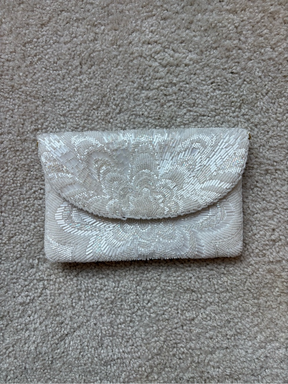 Beaded Floral Envelope Clutch in Ivory White Sparkly